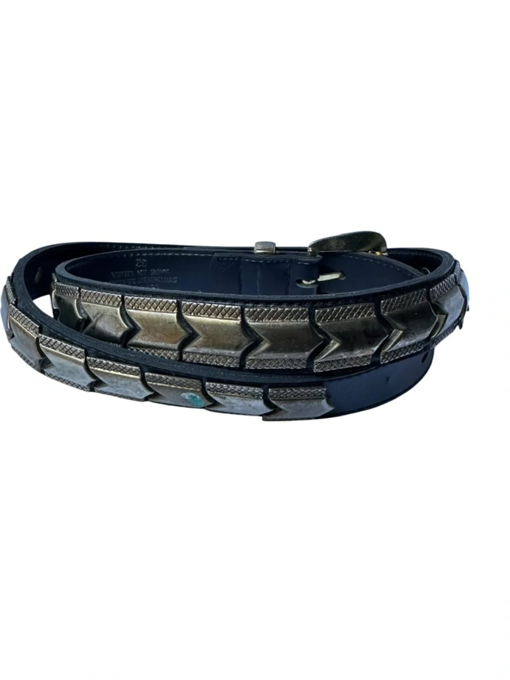 Vintage Black Synthetic Leather & Silver Metal Panels Unisex Belt Size 32 Rock